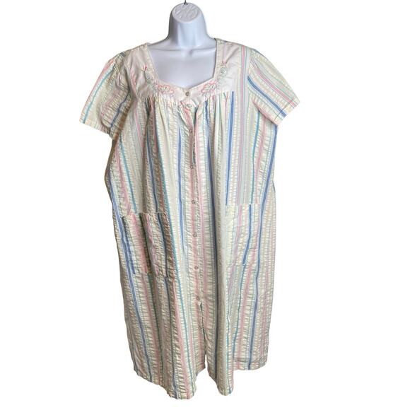 Vintage Kmart Pink Women's Striped Seersucker Short Kaftan Size 1X Loungewear - Picture 1 of 14